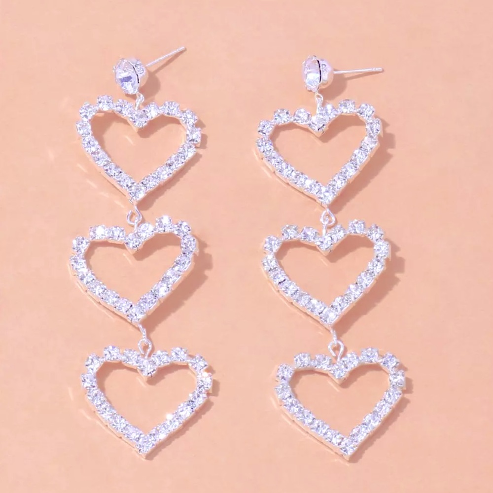 Icy Glam Heart Rhinestone Earrings